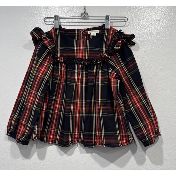Crewcuts Other - Crewcuts Tartan Plaid Ruffle Apron Top Girls Size Small Holiday Ruffle Trim